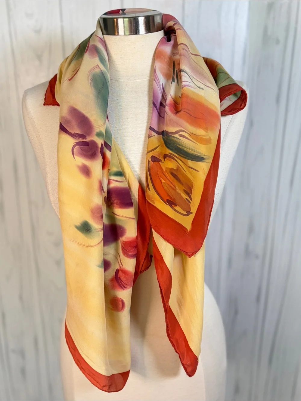 NO LABEL 100% Silk Floral Print Scarf